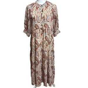 Polagram Kaftan Maxi Dress Womens M Chiffon Tiered Boho Retro Cottagecore